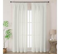 Joydeco White Linen Voile Curtain Panels for Ceiling Track W55 x L88 Inch Drop 2 Panels, Semi Transparent Light Filtering Pencil Pleat Sheer Curtains with Rod Pocket for Bedroom Nursery Room