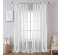 Joydeco White Linen Voile Curtains 55 x 88 Inch Drop for Ceiling Track Rail 2 Panels, Light Filtering Pencil Pleat Faux Linen Sheer Curtains 225cm Length (No Hooks)