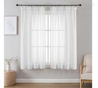 Joydeco White Linen Voile Curtains for Ceiling Track Rail W55 x L57 Inch Drop 2 Panels, Light Filtering Pencil Pleat Faux Linen Sheer Curtains 145cm Length (No Hooks)