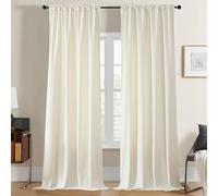 Joydeco White Velvet Curtains 90 inch Length 2 Panels, Luxury Blackout Rod Pocket Thermal Insulated Window Curtains, Super Soft Room Darkening Drapes for Living Dining Room Bedroom,W52 x L90 inches