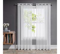 Joydeco White Voile Curtain 100 x 84 Inch Drop - 1 Panel, Woven Eyelet Net Sheer Curtain for Living Room Bedroom French Door, Decorative Semi Transparent Extra Wide Window Treatment, White