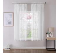 Joydeco White Voile Curtains W55 x L63 Inch Drop 2 Panels for Ceiling Track, 160 cm Length Window Sheer Curtains with Rod Pocket for Bedroom Privacy Light Filtering (Hooks Not Included)