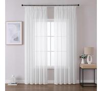 Joydeco White Voile Curtains W55 x L88 Inch Drop 2 Panels for Ceiling Track, 225 cm Length Net Sheer Curtains with Rod Pocket for Bedroom Privacy Light Filtering (Hooks Not Included)