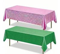 Joyeah 2pcs Pink Green Glitter Tablecloth for Party Metallic Plastic Shimmer Shiny Laser Table Covers for Witch Movie Party Decorations Birthday Celebration Supplies 40" x 106"