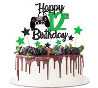 Joyeah Happy 12th Birthday Cake Topper Glitter Video Game Cake Pick Game On Cheers to 12 Years Cake Decoration for Game Theme Happy 12th Birthday Party Supplies Green