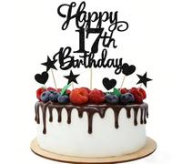 Joyeah Happy 17th Birthday Glitter Cake Topper Cheers to 17 Years Old 17 Fabulous for Celebrating 17th Birthday Anniversary Party Cake Decorations Supplies Black