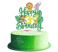 Joyeah Happy 3rd Birthday Jungle Animal Cake Topper Jungle Animals Cake Decoration Young Wild and Three Forest Theme Lion Elephant Monkey Cake Topper for Baby Shower Birthday Party Decorations Supply