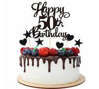 Joyeah Happy 50th Birthday Glitter Cake Topper Cheers to 50 Years Old 50 Fabulous for Celebrating 50th Birthday Anniversary Party Cake Decorations Supplies Black
