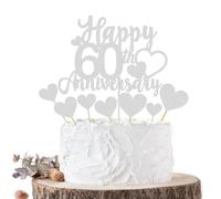 Joyeah Happy 60th Anniversary Cake Topper Decorations Gold Glitter Wedding Anniversary Cake Topper Supplies Party Cake Decor (Silver 60th)