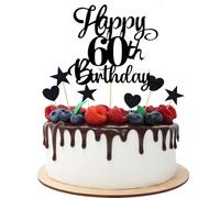 Joyeah Happy 60th Birthday Glitter Cake Topper Cheers to 60 Years Old 60 Fabulous for Celebrating 60th Birthday Anniversary Party Cake Decorations Supplies Black