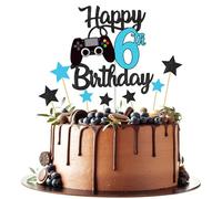 Joyeah Happy 6th Birthday Cake Topper Glitter Video Game Cake Pick Game On Cheers to 6 Years Cake Decoration for Game Theme Happy 6th Birthday Party Supplies Blue