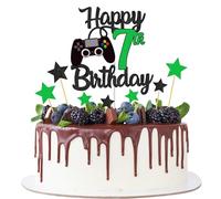 Joyeah Happy 7th Birthday Cake Topper Glitter Video Game Cake Pick Game On Cheers to 7 Years Cake Decoration for Game Theme Happy 7th Birthday Party Supplies Green