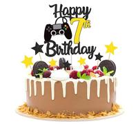 Joyeah Happy 7th Birthday Cake Topper Glitter Video Game Cake Pick Game On Cheers to 7 Years Cake Decoration for Game Theme Happy 7th Birthday Party Supplies Gold
