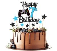 Joyeah Happy 7th Birthday Cake Topper Glitter Video Game Cake Pick Game On Cheers to 7 Years Cake Decoration for Game Theme Happy 7th Birthday Party Supplies Blue, Blue-7th (YH090803-7)