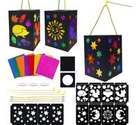 JOYEASE Lanterns Craft Set for Children, 3 Pieces DIY Saint Martin Lantern Children, Lantern Craft Forest Animals Sun Moon Stars with 28 Sheets Colourful Tracing Paper for Boys Girls Lantern Parade