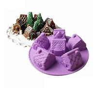 Joyeee 1 Pack Silicone Mold, 6 Cavity Non-Stick Cozy Village Baking Pan, Mini Christmas House Cake Molds for Brownies, Chocolate, Jelly, Pudding, Cupcake, Ice-Cream