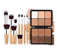 Joyeee 12 Colors Cream Contour Palette, Long-Wearing Full Coverage Contour Foundation Concealer Palettes + 11 Pcs Bamboo Makeup Brushes, Face Make Up Gift for Women Girls