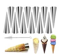 Joyeee 12 Pack Small Cream Horn Molds Stainless Steel, 3.4 Inch Mini Size Cone Shaped Cream Horn Forms with Cleaning Brush, Baking, for Christmas Party, Wedding Desserts, Festive Dinners