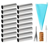 Joyeee 16 Pack Cannoli Tubes Molds Set, With 4.7 Inch Non-Stick Tubes, Reusable Piping Bag, Brush and Stainless Steel Tips, Cannoli Forms Kit for Croissant Shells Cream Roll Baking
