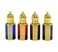 Joyeee 4 Pack 12ml Essential Oil Bottles, Multi-Color Hot Stamping Glass Rollerball Fancy Perfume Empty Bottles, Middle Eastern Style Refillable Sample Vials Roll On Travel Bottles Container