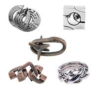 Joyeee 5 Pcs Brain Teaser Metal Wire Puzzles, Mind Game IQ Test Unlock Toy, Interlock Challenge Puzzle Game Educational Toy Gift for Boys Girls Teens Adults, #B