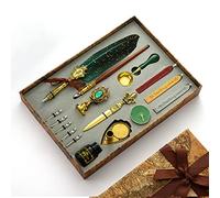 Joyeee Antique Feather Pen Set, with Craft Decoration Pen, Wood Dip Pen, Metal Spoon, Wax Seal Sticks, Ink, Candle, Pen Nibs, Pen Nib Holder, Wax Seal Kit for Wedding Invitation Card #88