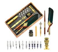 Joyeee Antique Feather Quill Pen Set, with Sealing Wax for Envelopes, Wax Stamp, Handcrafted Dip Pen, Envelopes, Dip Pen Nibs, Writing, Retro Gift Box, Beautiful Birthday Gift, Dark Green