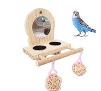 Joyeee Bird Mirror with Stainless Steel Feeding & Watering Cup, Perch and Training Toys - Small Rattan Balls for Budgies, Parakeets, Lovebirds and Finch Canaries