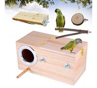 Joyeee Birds Breeding Box, with Wood Bird Perch Branches Fork Toys, Handcrafted Lovebirds Budgie Bird House Wood Parrot Nest, Warm Bird Nest House Bird Cage Accessory for Finch Budgie Conure, M