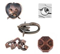 Joyeee Brain Teaser Puzzles, Metal Puzzle Set IQ Test Game, Educational Toys Physics Mind Puzzles Gift for Family Games Office Party Prizes Kids Teens Adults Challenge - Starter Level, 5Pcs Type C