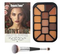 Joyeee Complexion Contour Palette with Brush, 15 Colors Medium to Dark Multi-Use Powder for Eye, Contour, Brows, Ultra-Blendable Cool-Tone Neutrals Makuep Palette for Women, Large 11 x 6.7 In