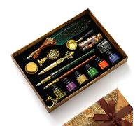 Joyeee Feather Calligraphy Pen and Ink Set, with Vintage Writing Quill Pen, Glass Dip Pen, Wooden Dip Pen, Pen Nibs, Pen Holder, Cup, Wax Beads, Seal Stamp, Candle, Melt Spoon and Gift Boxes #83