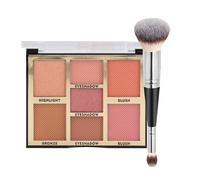 Joyeee Full Face Makeup Palette, 4 in 1 Small Nude Nake Makeup Palet with Highlight, Bronze, 3 Colors Eyeshdow, 2 Color Blush, Double Side Brush, Fine Silky Powder