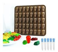 Joyeee Halloween Silicone Molds, 40 Cavity Skull with 5 Droppers, Chocolate Candy Molds for Crayon Jelly Fondant Resin Biscuit, Random Colors