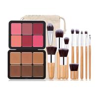 Joyeee Makeup Blush + Cream Contour Palette Kit, with 11 Pcs Complete Makeup Brushes, Contouring Concealer Palet for Medium Dark Skin to Conceals Dark Circles, Redness, Acne, Blemish