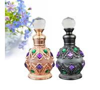 Joyeee Perfume Bottles Empty Vintage, 2 Pack 15ml Empty Mini Refillable Perfume Bottle, Art Luxury Scented Experience, Essential Oil Gift Set for Women Teens Family, Gray and Rose Gold