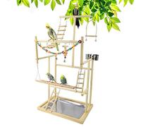 Joyeee Pet Playground, Large Parrot Perch Stand With Stainless Steel Feeding Cups Tray, Wooden Swing, Ladder, Bells, Colorful Plastic Chain for Bird Play, 18.9" x 13" x 37.2" XL