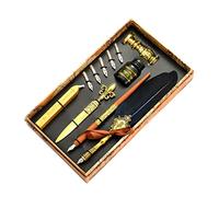 Joyeee Quill Pen Calligraphy Pen Set, Feather Dip Pen Set with Wood Dip Pen, 17 Different Size Nibs, Metal Sealing Wax Stamp and Dip Pen Holder, Wax Seal Sticks, Black Ink, Navy Blue