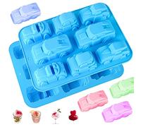Joyeee Silicone Sports Car Soap Mold, 1Pcs 8 Cavity Train Bus Cars Pure Silicone Mold Tray, Kids Birthday Cake Pan Tray for Jelly Pudding Fondant Hard Candy Fat Bombs Resin, Making Kids Favor, 32.5 CM