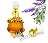 Joyeee Vintage Perfume Travel Refillable, 15 ml Golden Yellow Flower Mini Perfume Drop Bottle for Vanilla Essential Oils, Home Essentials, Vintage Crystal Middle Eastern Style Oil Sub Vial Scent