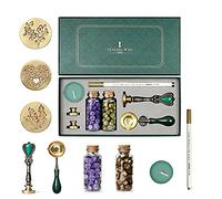 Joyeee Wax Seal Stamp Kit, Sealing Wax Kit, Wax Seal Kit Retro Creative Sealing Wax Stamp Maker Gift Box Set with 3 Brass Color Replaceable Stamp Heads, Mother's Day & Birthday Gift Box #56