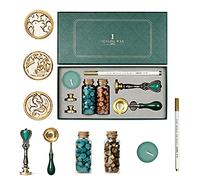 Joyeee Wax Seal Stamp Kit with Gift Box, 8pcs Wax Stamp Seal set with Candles, Melting Spoon, Wax Seal Beads, Classic Sealing Wax Seal Stamp and Metallic Color Pen for Wedding, Cards, Invitations #49