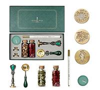 Joyeee Wax Seal Stamp Set, Wax Seal Kit with Melting Spoon, Replaceable Stamp Heads, Tea Candle, Wax Seal Pen for Envelopes, Decorating Wax Seal Stamp Suit for Wedding Invitation Envelope #57