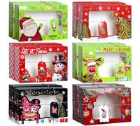 JOYELL 12Pcs Recyclable Christmas Cookie Box, 6 Designs Xmas Treat Gift Box with Clear Window Ribbon Tag, Christmas Cupcake Cookies Pastries Brownies Donuts Box Holiday Party Supply Gift Giving