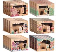 JOYELL 24 Pcs Christmas Cookie Boxes with Window, Christmas Cake Boxes with Xmas Twine String and Tags, Sweet Cupcake Gift Box for Xmas Party Holiday Supplies, 8.7 x 5.9 x 2.75 inches