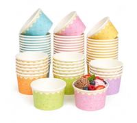 JOYELL 60 Pack Ice Cream Tubs, 5.5oz(160ML) Disposable Dessert Bowls with Fun Dripping Design, Colorful Dessert Cups for Social, Birthday, Carnival, Sturdy Paper Ice Cream Pots for Sweets & Sundaes
