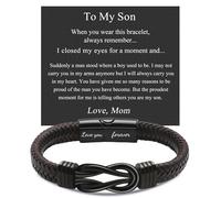 JOYELL Bracelets for Son Birthday Valentines Day Gift, Brown Braided Leather Knot Bracelet from Father and Mother, Heartfelt Engraved Men's Bracelets Birthday Graduation Gifts for Son Teen Boys