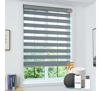 JOYENG Cordless Motorized Zebra Blinds for Windows Blackout with Remote, Custom Dual Layer Smart Zebra Shades Work with Alexa Google, Automatic Electric Light Filtering Roller Sheer Shades, Grey