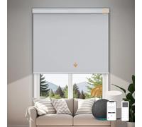 JOYENG Motorized Blinds Blackout Shades Automatic Shades Remote Control Cordless Room Darkening Smart Window Blinds Custom Size (Waterproof Light-Grey)