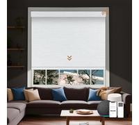JOYENG Motorized Blinds with Remote, Custom Automatic Electric Blackout Smart Blinds for Windows, Motorized Window Roller Shades Compatible with Alexa Google for Home Office, Jacquard Fabric White
